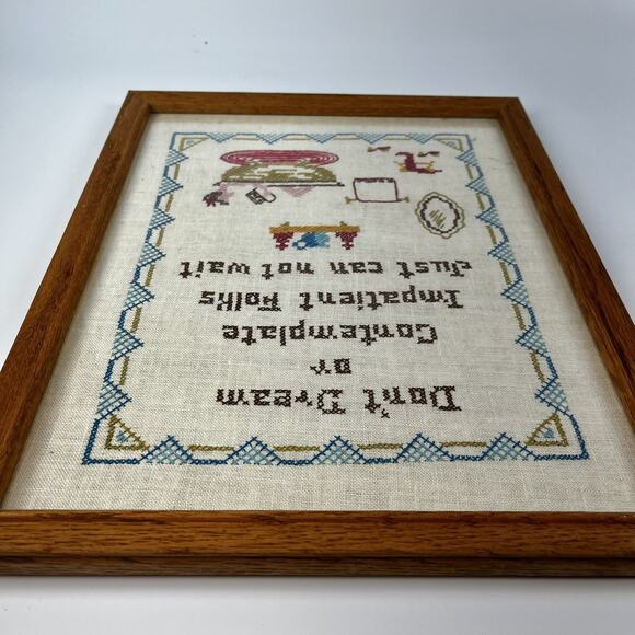Vintage Framed Cross Stitch Sampler Art Bathroom Bathtub Needlepoint 12x15” - Picture 5 of 6